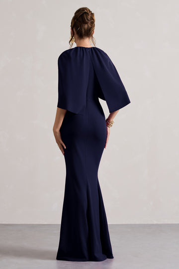 Kianne Navy Draped Short-Sleeve Maxi Dress